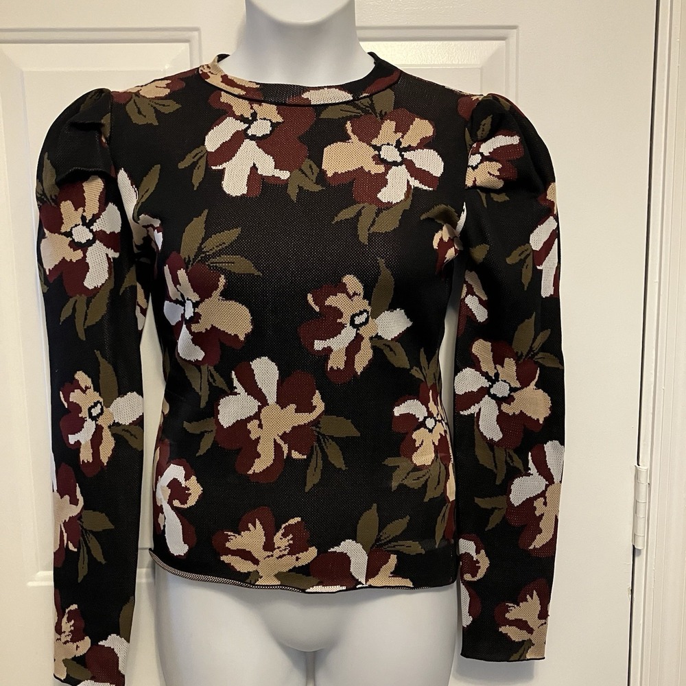 Flying Tomato Size Medium Floral Black‎ Sweater Pullover Crewneck Art To Wear